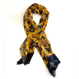LOFT Floral Print Scarf Rectangle Yellow NWOT 72” Long